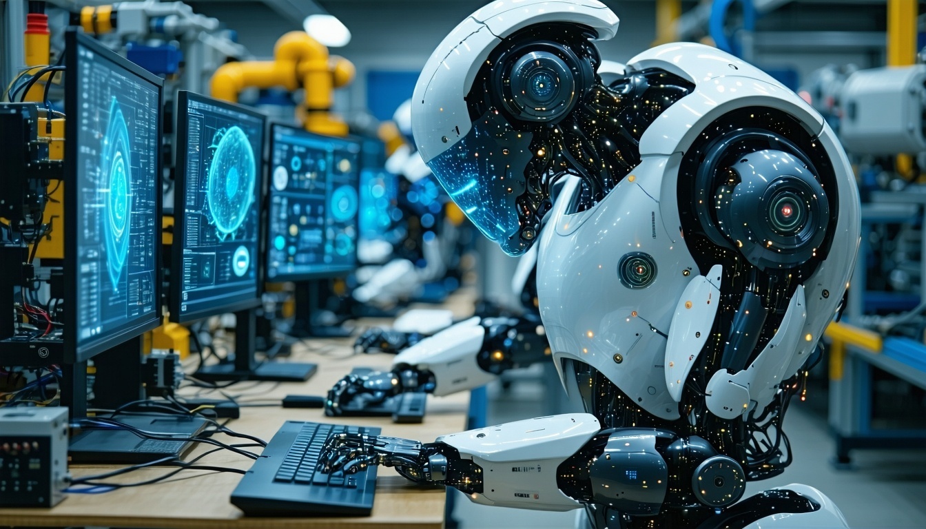 Asesor de inteligencia artificial trabajando con equipo industrial