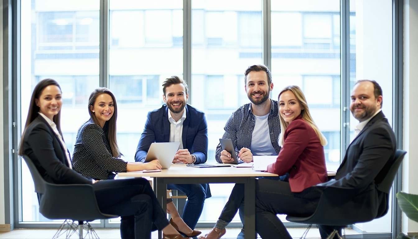 Equipo de consultores de IA colaborando con profesionales financieros