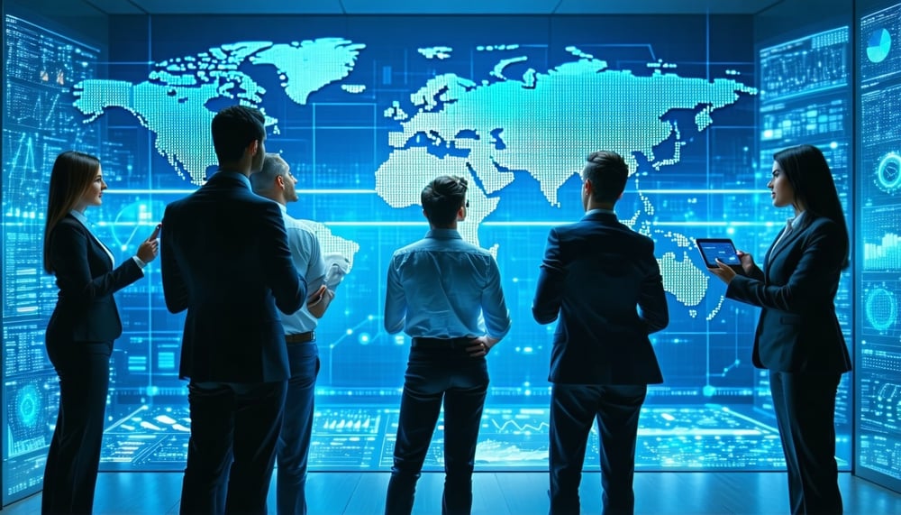 Expertos en inteligencia artificial colaborando con profesionales financieros Expertos en inteligencia artificial colaborando con profesionales financieros